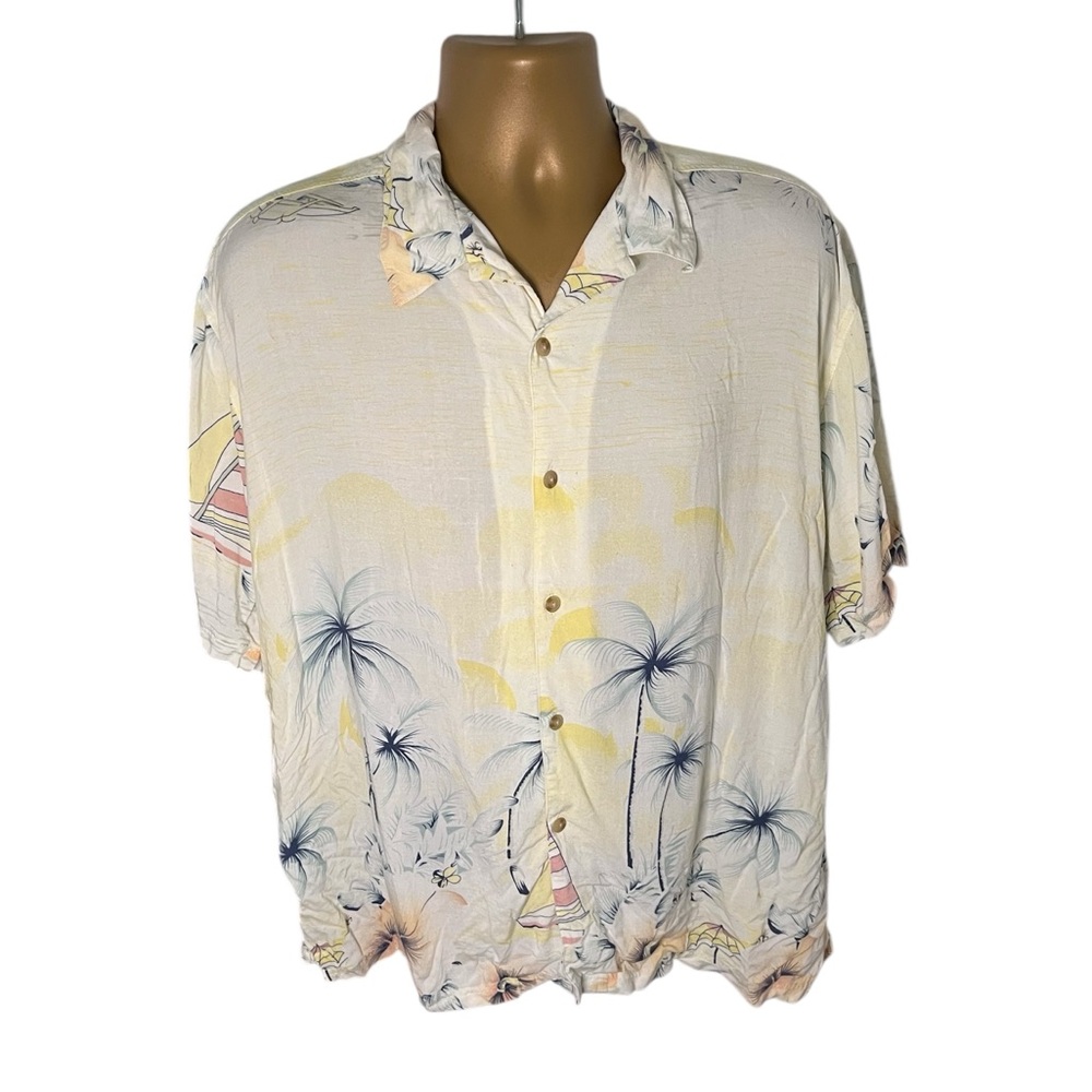 Vintage 90s Controvento Surf Hawaiian Style Short Sleeve Aloha Shirr Cream XL